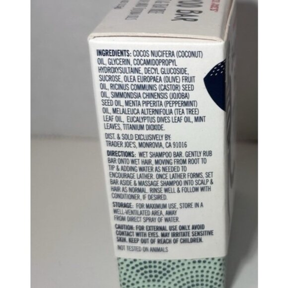 Trader Joe's Shampoo Bar Peppermint Tea Tree Coconut Olive Jojoba Hair 4 oz - Picture 2 of 4